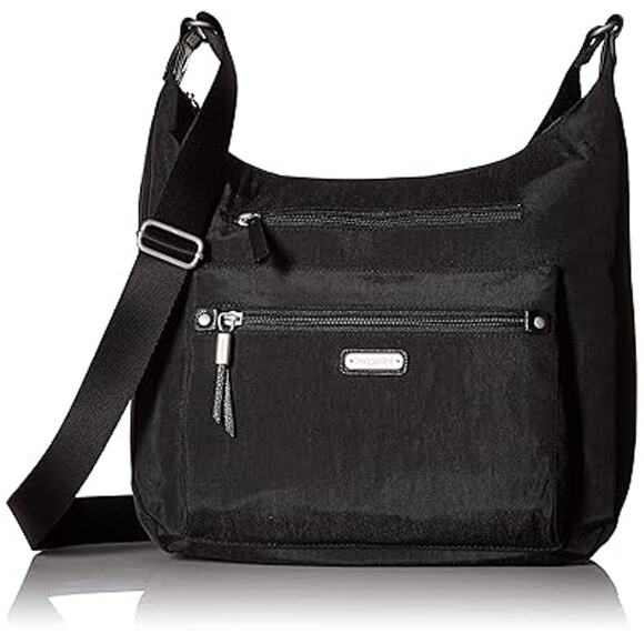 Baggallini Day Trip Hobo Crossbody Shoulder Bag Adjustable Strap Nylon Black - Picture 1 of 9